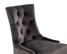 Load image into Gallery viewer, Pair of Scoop Back Verona Dining Chairs in Grey Velvet with Chrome Knocker and Oak Legs
