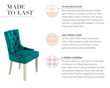 Load image into Gallery viewer, Verona Dining Chair in Teal Velvet with Chrome Knocker and Grey Legs
