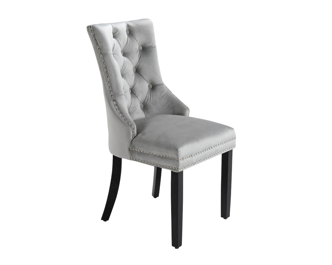 Ashford Dining Chair in Light Grey Velvet with Square Knocker And Black Legs